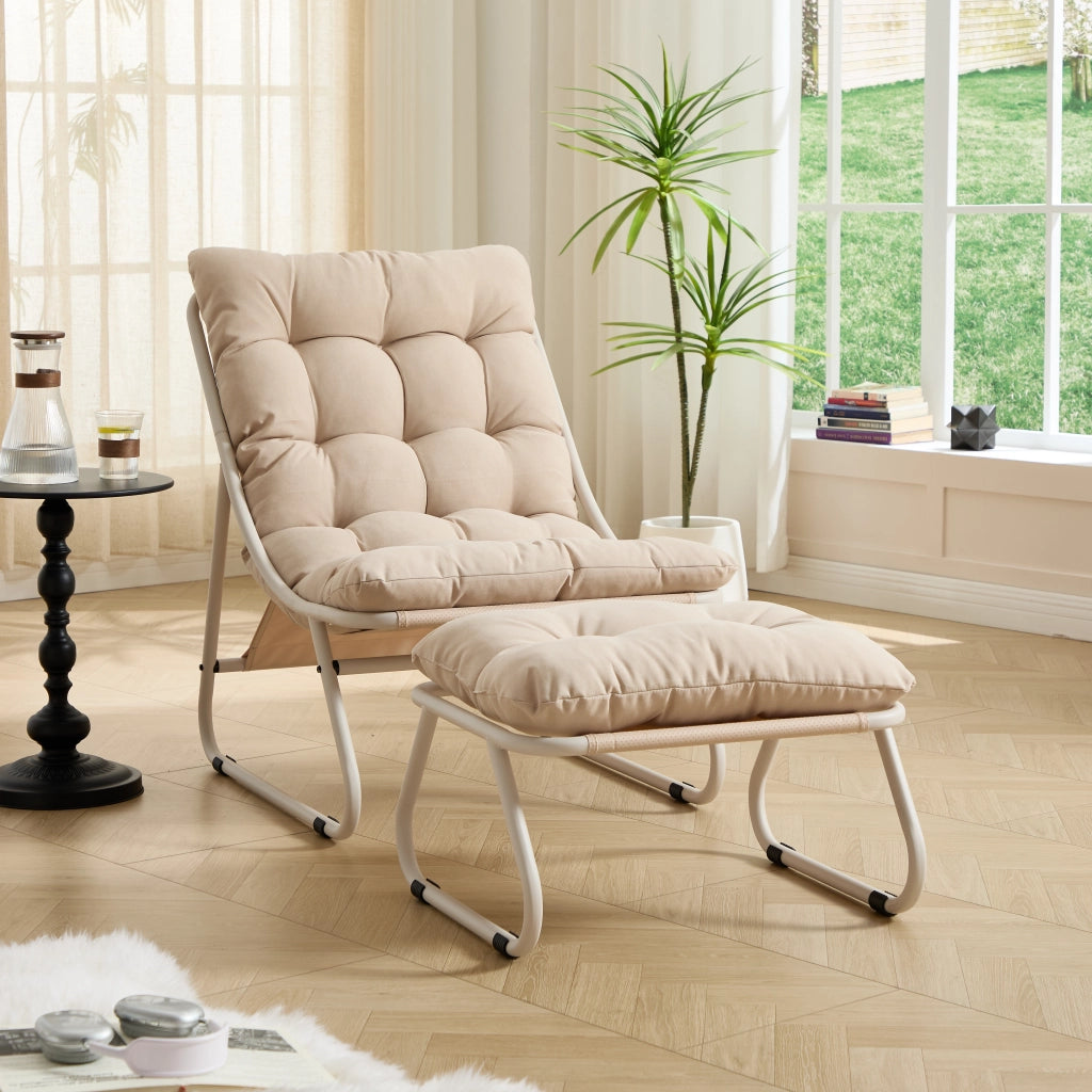 SEDIA lounge con pouf 65x78x86 cm beige in acciaio