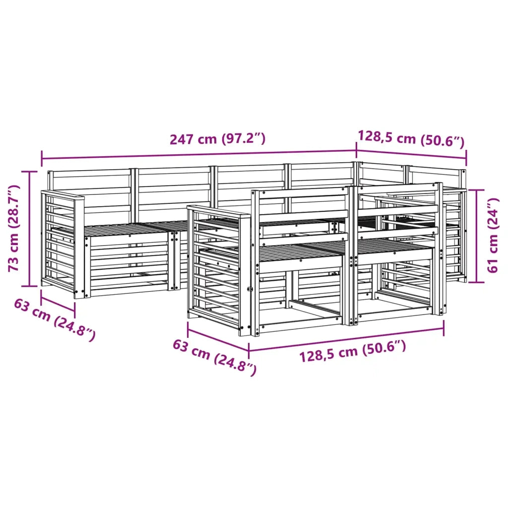 Set divani 7 pcs Naturale Legno di Acacia Massello 3374979