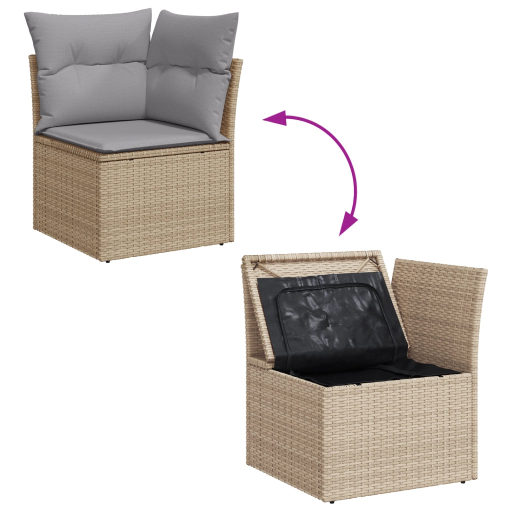 Set Divano da Giardino da 6 Pezzi con Cuscini Beige in Rattan Polietilenico