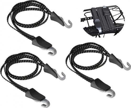 Sistema di fissaggio per bicicletta universale - 3 pezzi - Fissatore di bagagli con gancio - 60 CM - Fissatore di bagagli con gancio - Tensore di bicicletta - Fissatore di bicicletta a tre punti