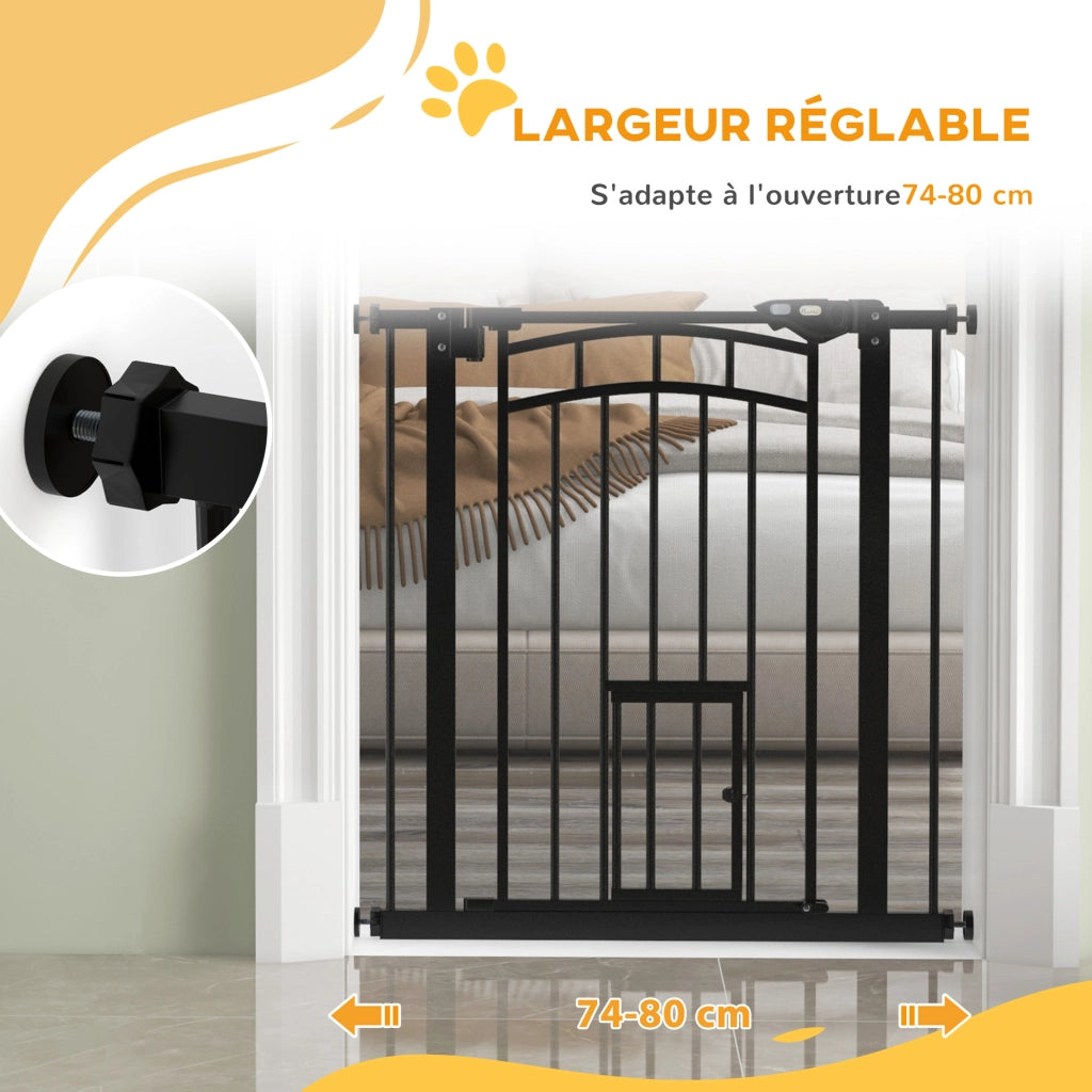 Cancelletto di Sicurezza per Animali ¨C Xylo ¨C 74-80 cm Acciaio Nero Chiusura Automatica
