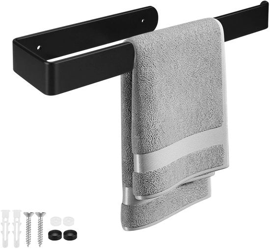 Supporto asciugamani in alluminio nero - Corrosione resistente - Sostegno per asciugamani - Adatto per bagno/cucina - Capacità di carico - Supporto per asciugamani in bagno