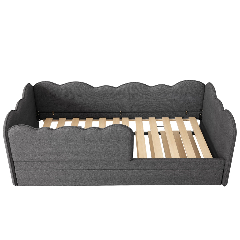 Letto daybed con letto estraibile 90x190 cm, letto per bambini in lino grigio con rete a doghe, senza materasso