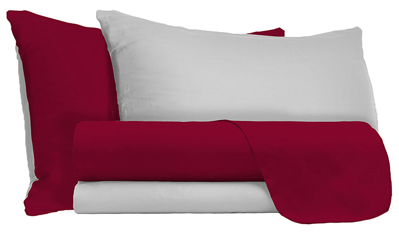Set Lenzuola Singolo Sopra Sotto e Federe Doubleface Bordeaux/Grigio Chiaro