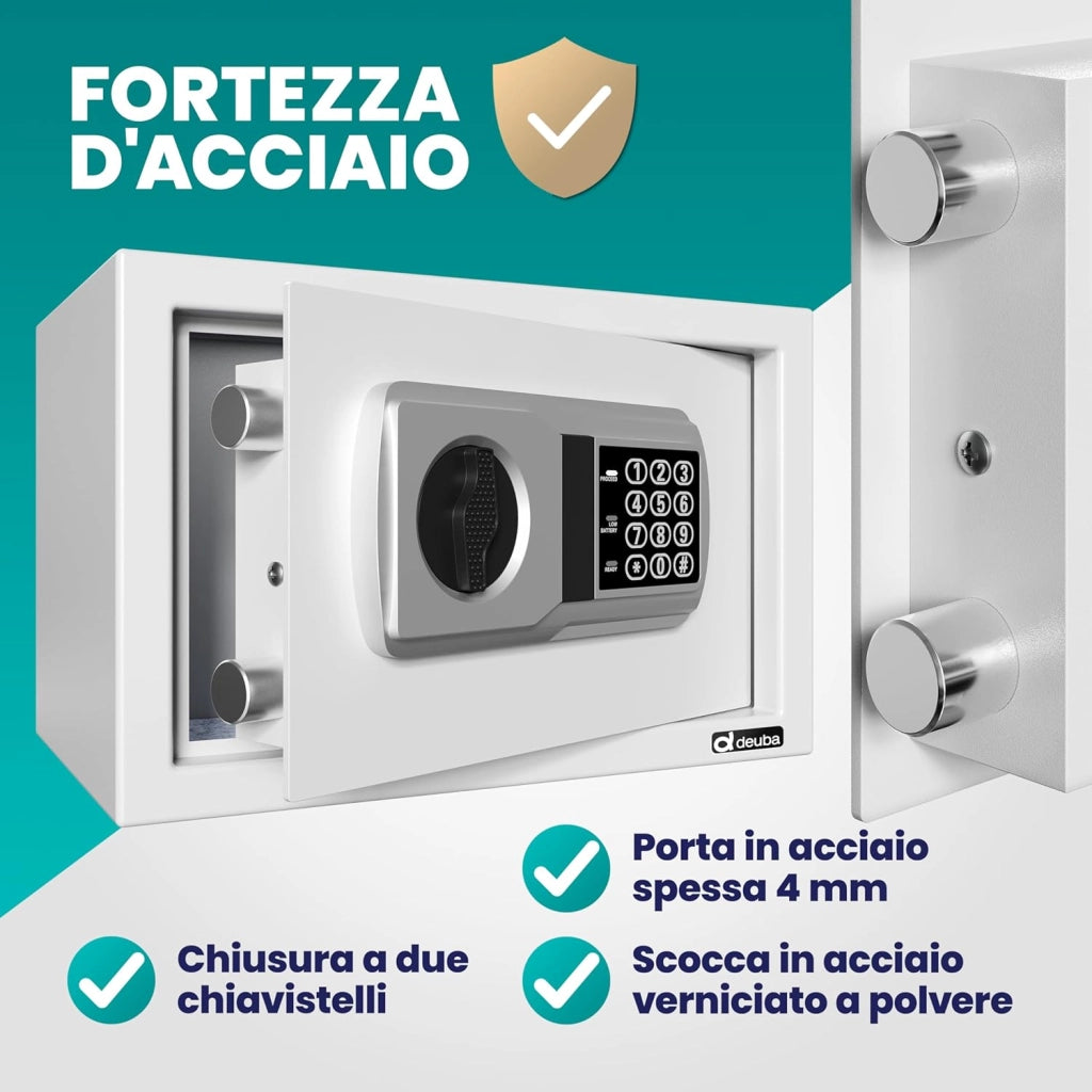 Cassaforte Elettronica con Combinazione 31x20x20cm LED Doppio Bullone in Acciaio Cassetta Sicurezza Argento