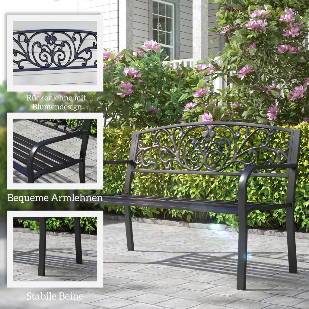 PANCHINA da giardino 2 posti 127x60x87 cm metallo nero