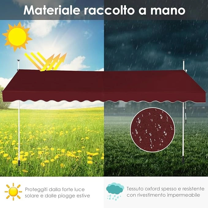 Tenda da Sole per Esterno, Tenda da Sole a Morsetto per Balcone con Struttura Telescopica e Tessuto Resistene ai Raggi Solari, Regolabile in Altezza e in Angolazione (350 cm,Rosso)