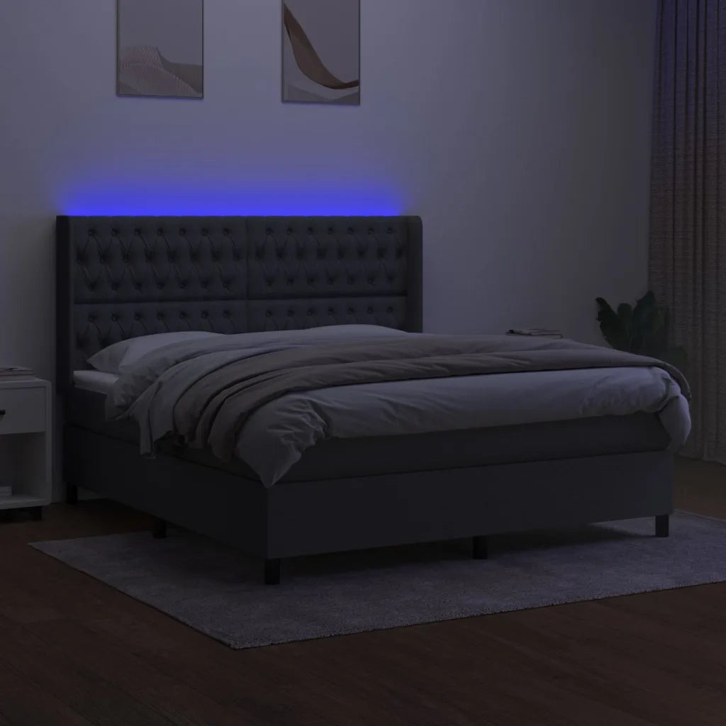 Letto a Molle Materasso e LED Grigio Scuro 160x200cm in Tessuto 3138566