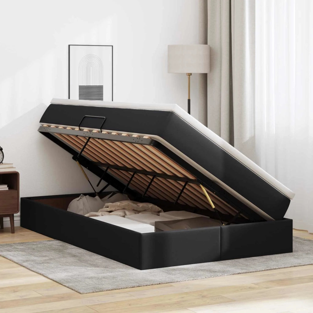 Letto con contenitore e materasso Nero 120 x 190 cm