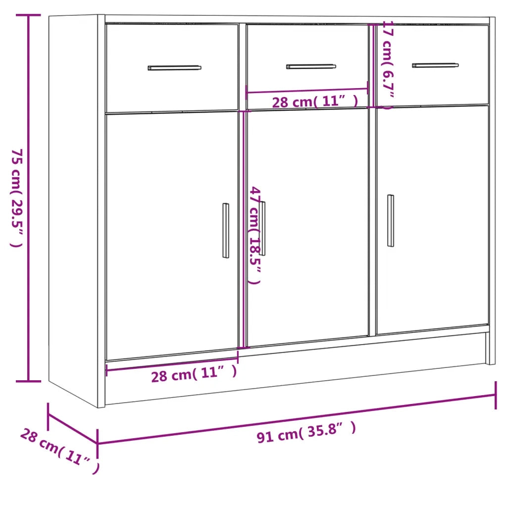 Credenza | Madia | Buffet da pranzo | Armadio da pranzo Grigio Cemento 91x28x75 cm in Legno Multistrato
