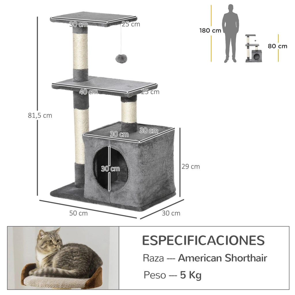 Albero tiragraffi per gatti con piattaforme e sisal ¨C Minimal ¨C 50x30x81,5 cm grigio