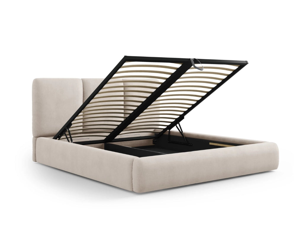 Cosmopolitan Design - Letto a cassettone con testiera "Nicolas" 200x200cm in ciniglia beige 