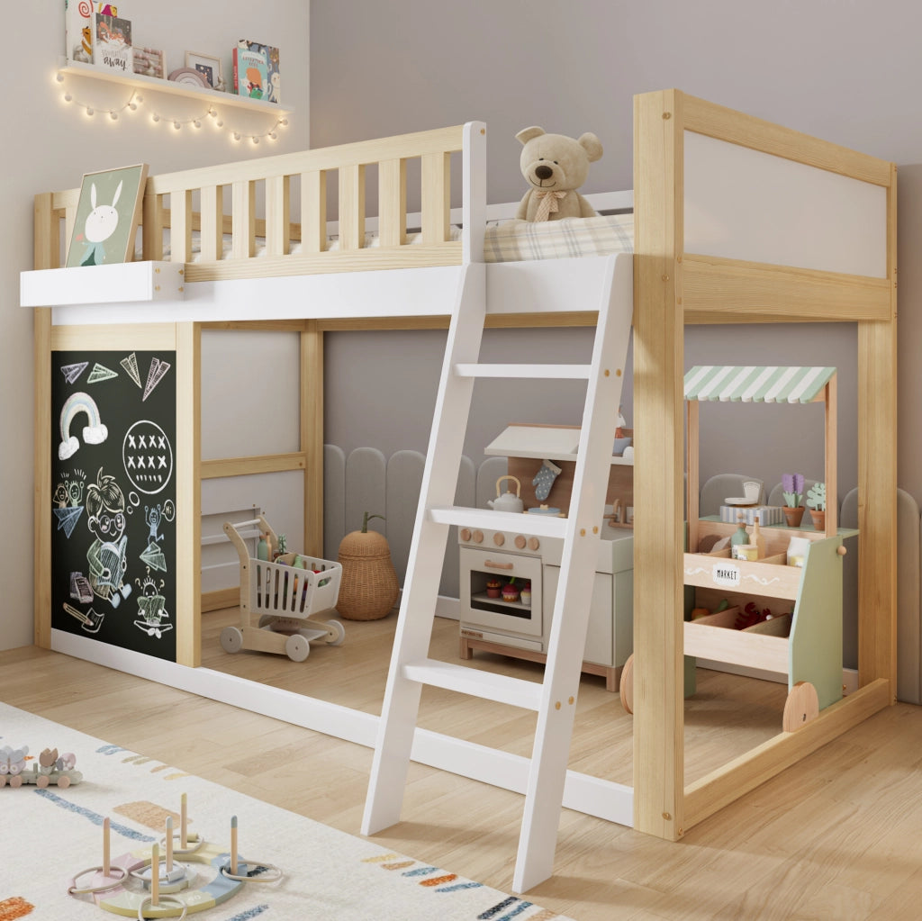 Letto a soppalco per bambini 90x200 cm bianco e naturale