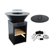 Braciere barbecue con vano portalegna, coperchio e utensili, ø81,5cm,