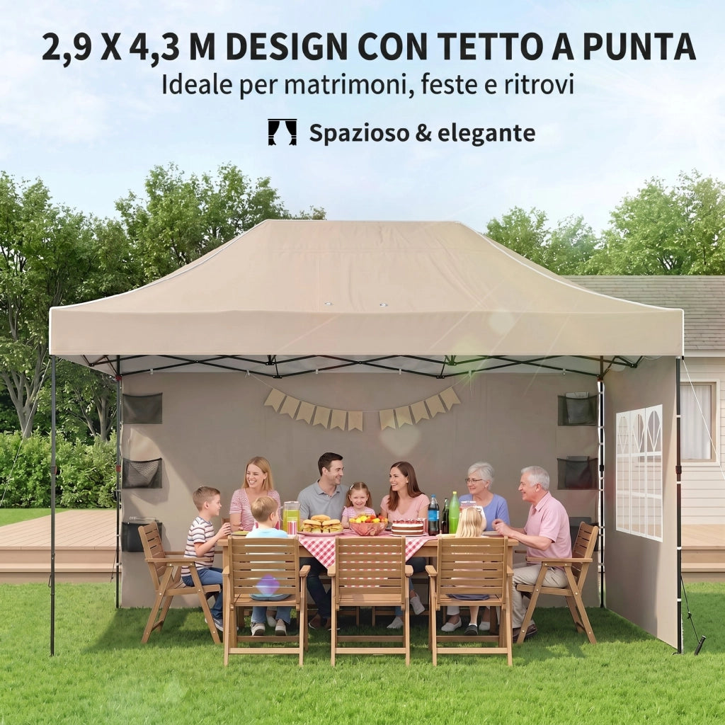 Gazebo Pieghevole con Pareti ¨C zephmum ¨C Marrone Sabbia 2.9x4.3 m