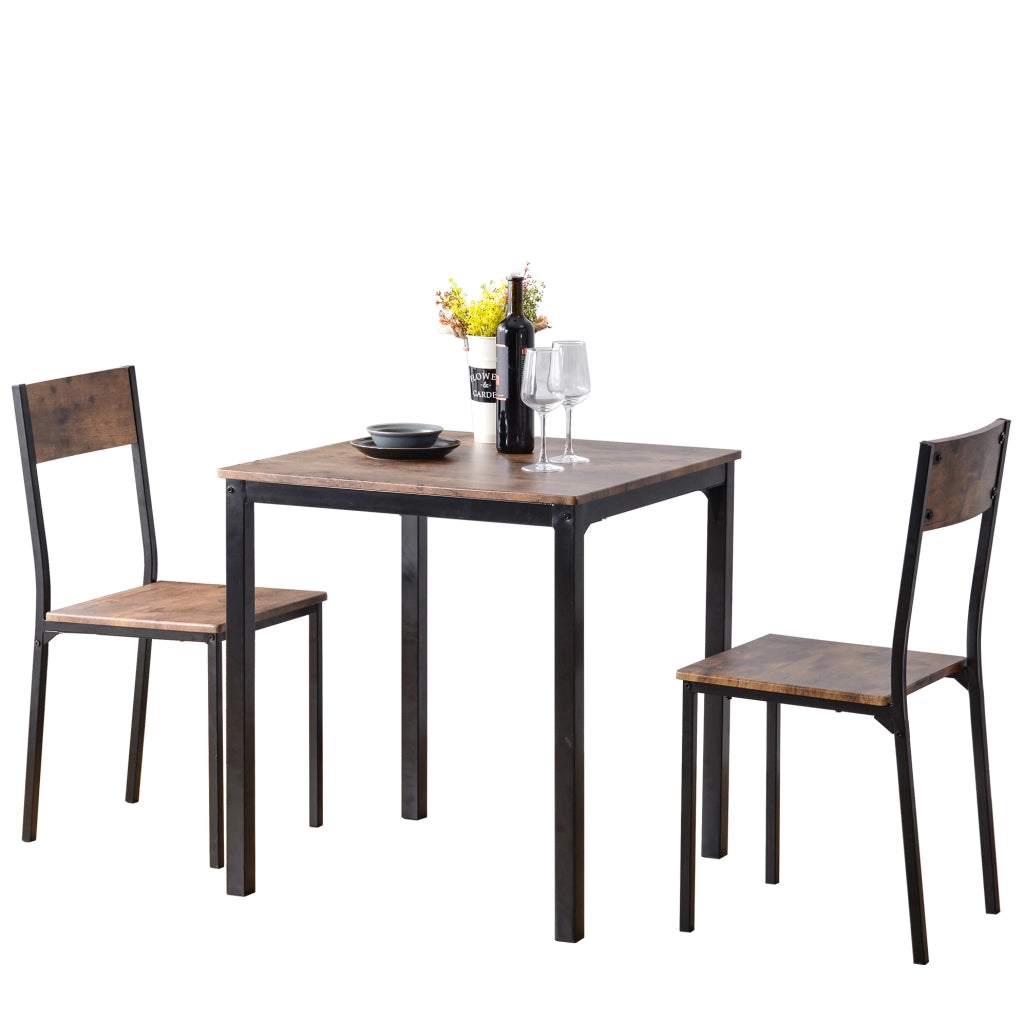 Set tavolo da pranzo con 2 sedie; 70x70x75 cm; metallo marrone