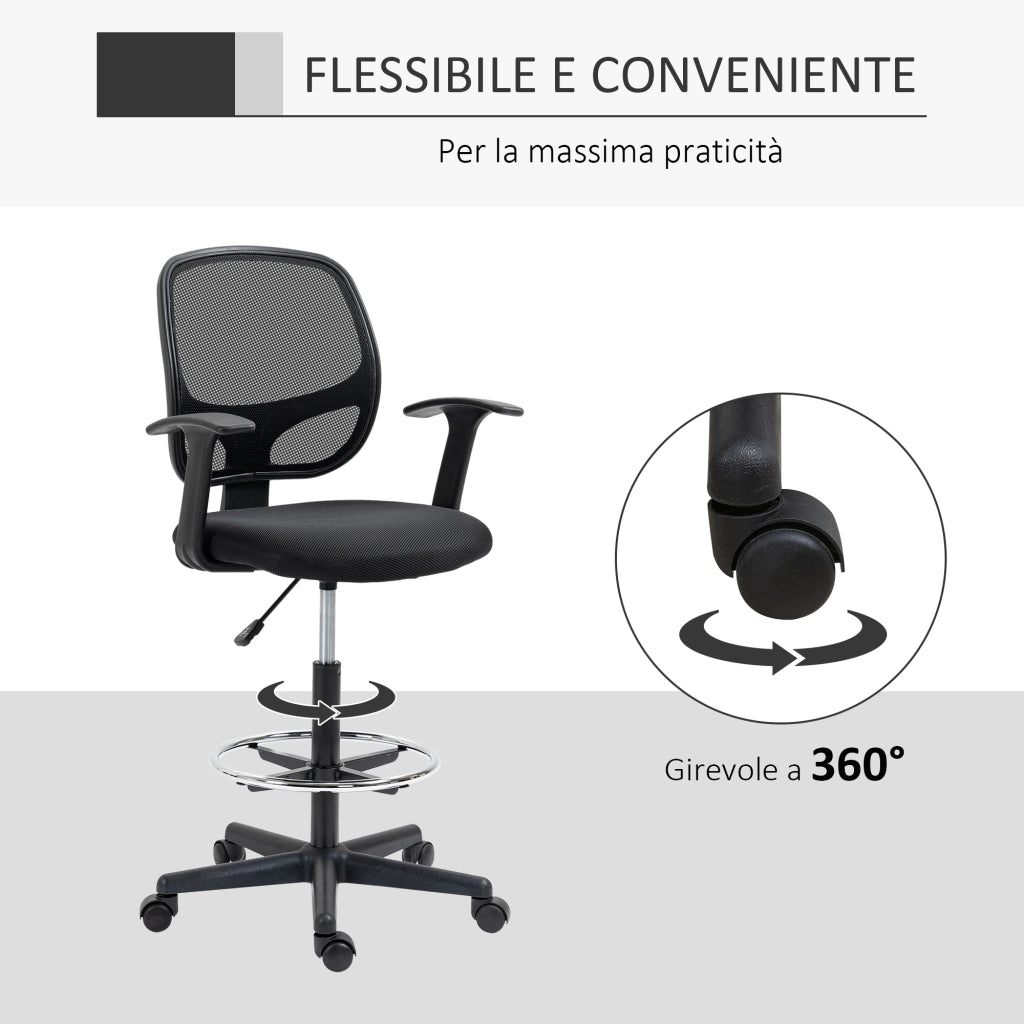 EasyComfort Sedia da Ufficio ad Altezza Regolabile con Braccioli, Rotelle e Seduta Imbottita, 60x56x110-132 cm, Nera