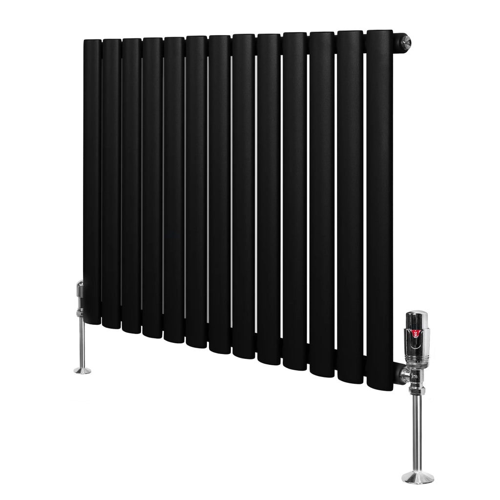 Radiatore Orizzontale Ovale 600x780mm Nero con Valvole TRV