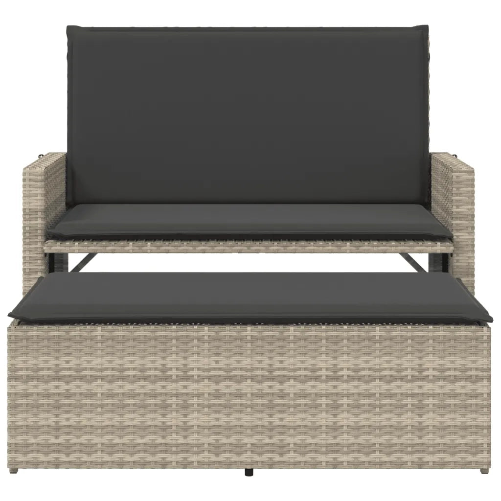 Panca Giardino Cuscini e Poggiapiedi Grigio Chiaro Polyrattan