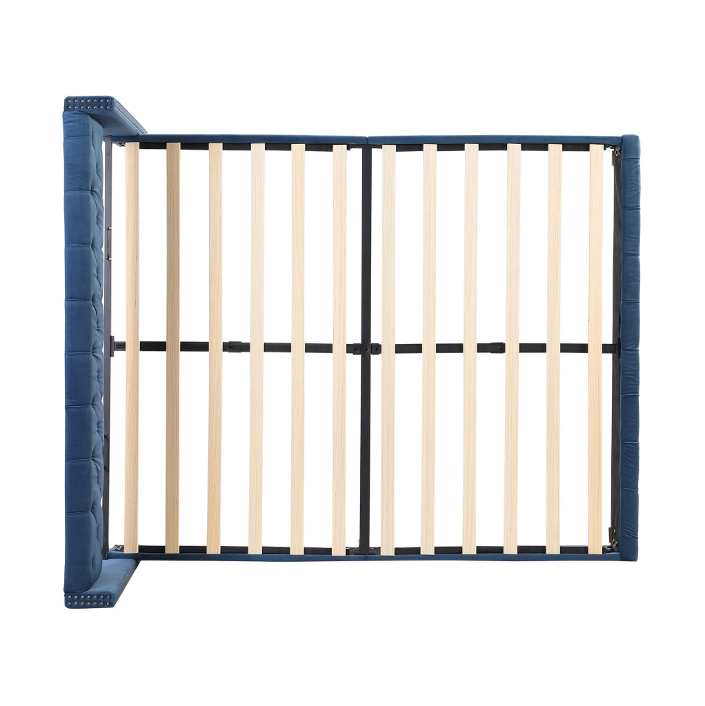Letto imbottito 160x200 cm; testiera capitonn茅; velluto blu (Senza materasso)