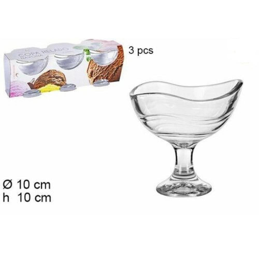 Trade Shop - Set Servizio 3 Pezzi Coppe Bicchieri In Vetro Navona Per Gelato Frutta -