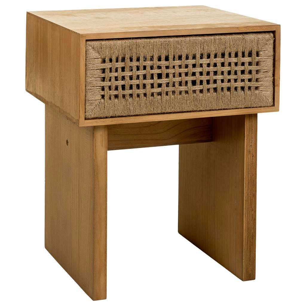 Comodino in legno e corda intrecciata marrone 45x36x55h
