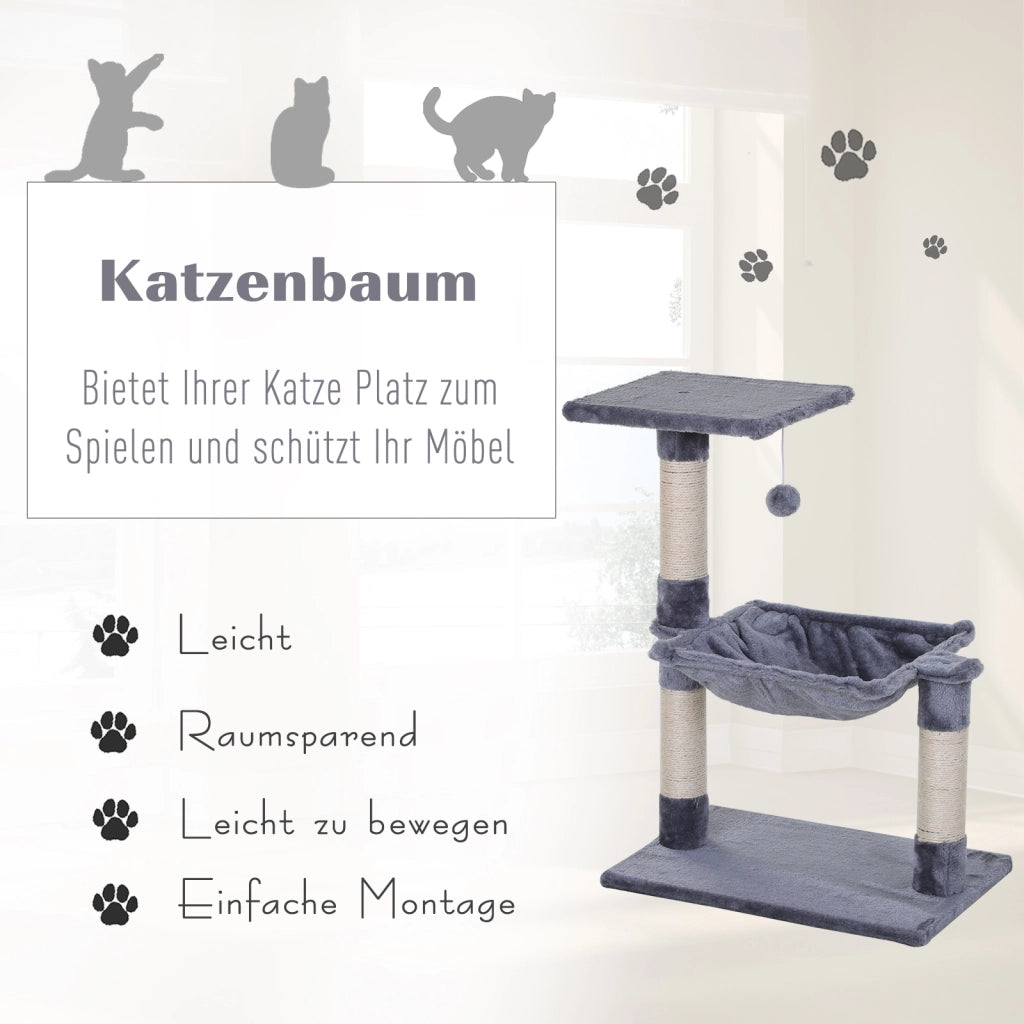 Albero tiragraffi per gatti con colonna sisal, piattaforma e amaca ¨C zephmum ¨C 70 cm grigio