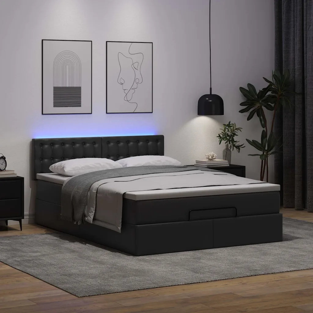 Pouf Letto con Materassi e LED Nero 140x200cm Similpelle