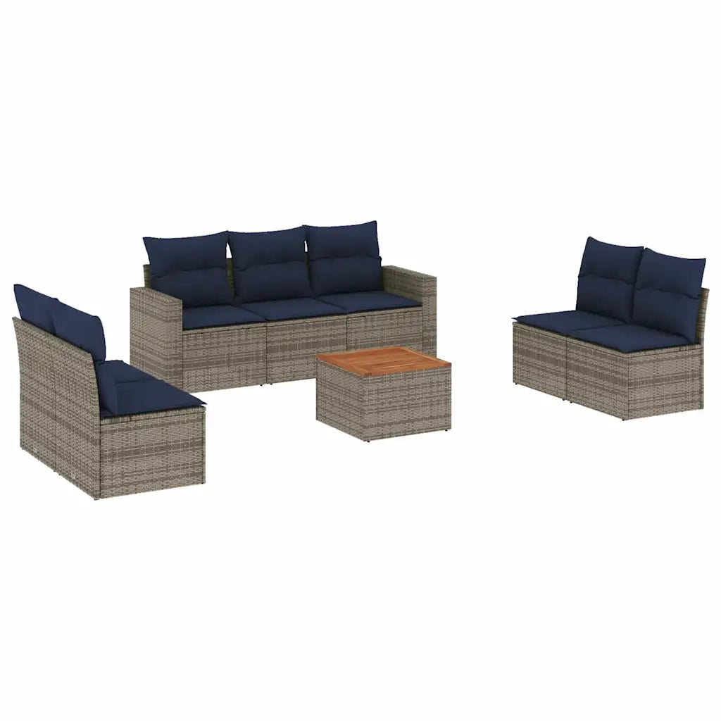 Set Divani da Giardino 8 pz con Cuscini Grigio in Polyrattan