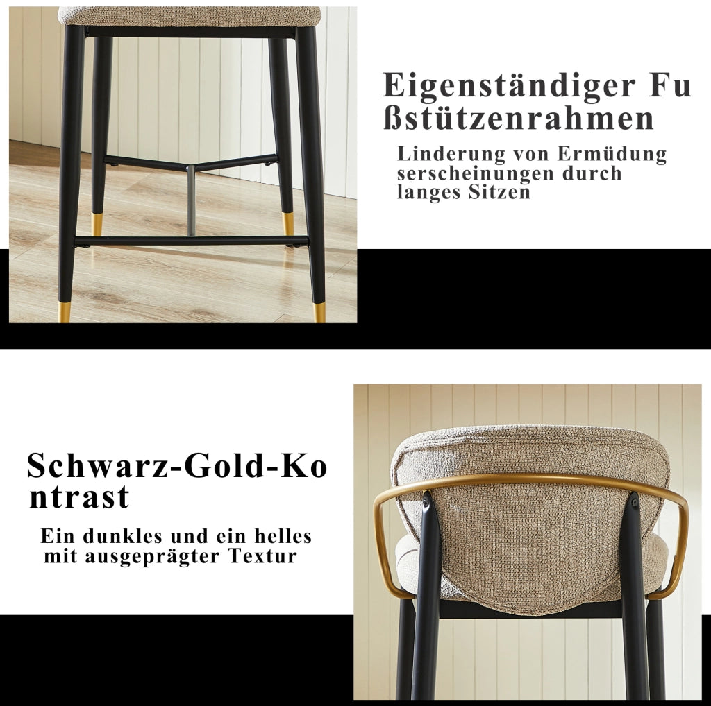 SGABELLO ALTO Set da 2 pezzi Regolabile in altezza Chenille Marrone chiaro Nero-Oro