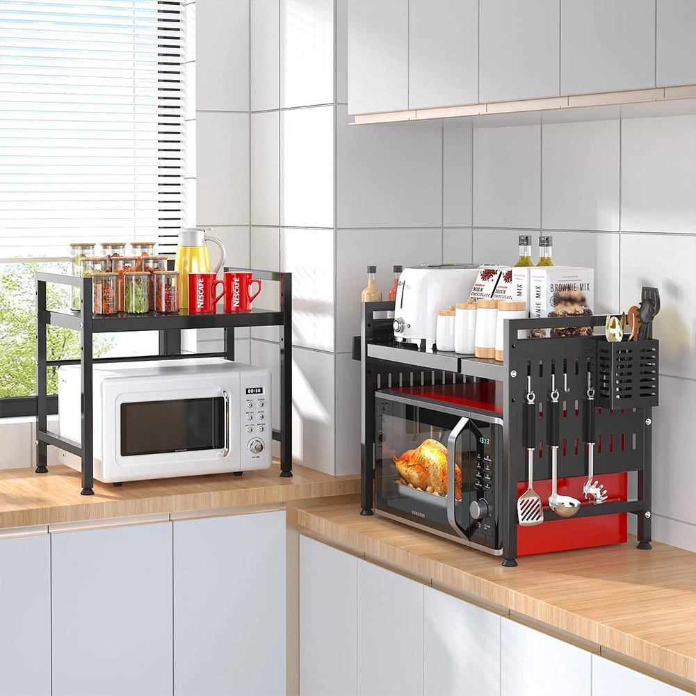 Scaffale Porta Microonde Allungabile Mensola Cucina con Porta Utensili e Spezie