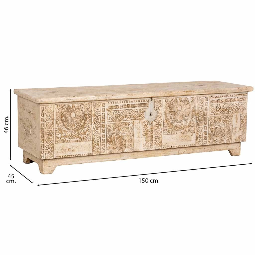 Bauletto artigianale in legno bianco 150x45x46h cm