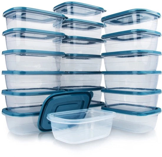 20 portacibo rettangolari in plastica con coperchi, contenitori per cibi, set di contenitori, conservazione alimentare, contenitori alimentari, da utilizzare per scuola, lavoro e viaggi, 500 ml per contenitore.