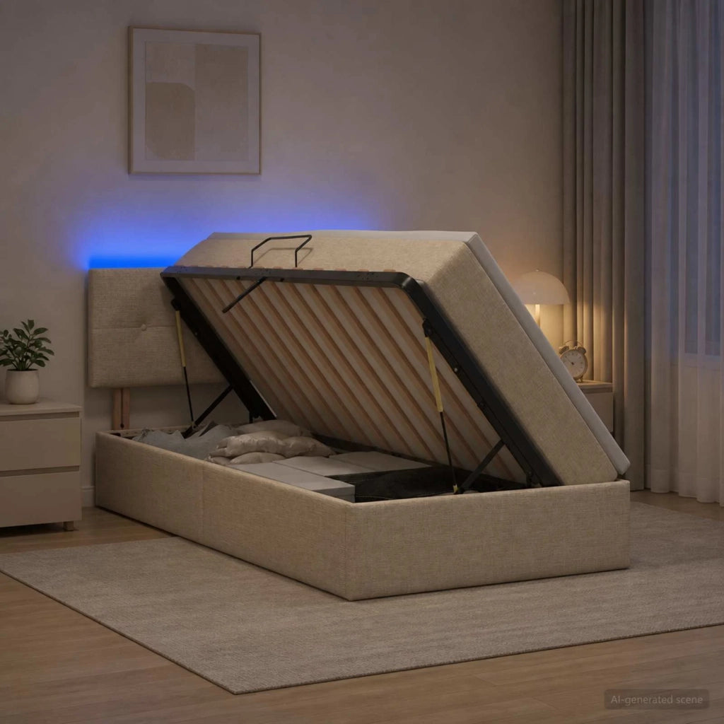 Letto con contenitore LED e materasso Crema 90 x 200 cm Tessuto 3459040