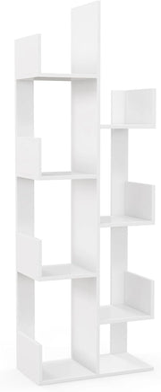 Scaffale Libreria a Albero, a 8 Livelli, Ideale per Soggiorno, Studio e Ufficio, Stile Moderno, Nero/Bianco/Marrone, 50x24,5x145 cm (Bianco)