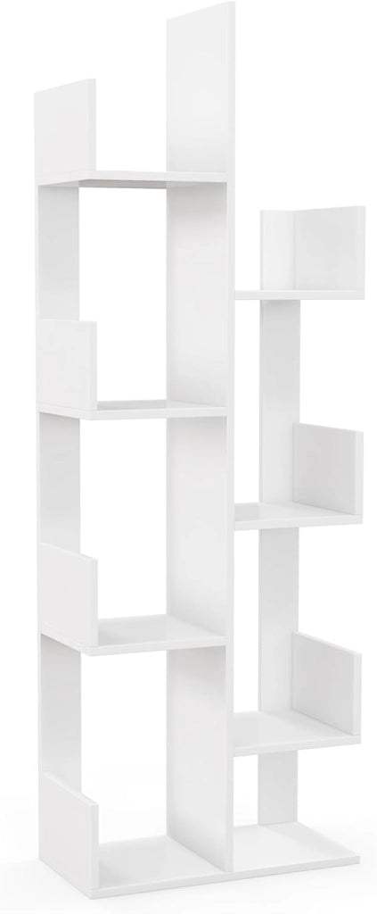 Scaffale Libreria a Albero, a 8 Livelli, Ideale per Soggiorno, Studio e Ufficio, Stile Moderno, Nero/Bianco/Marrone, 50x24,5x145 cm (Bianco)