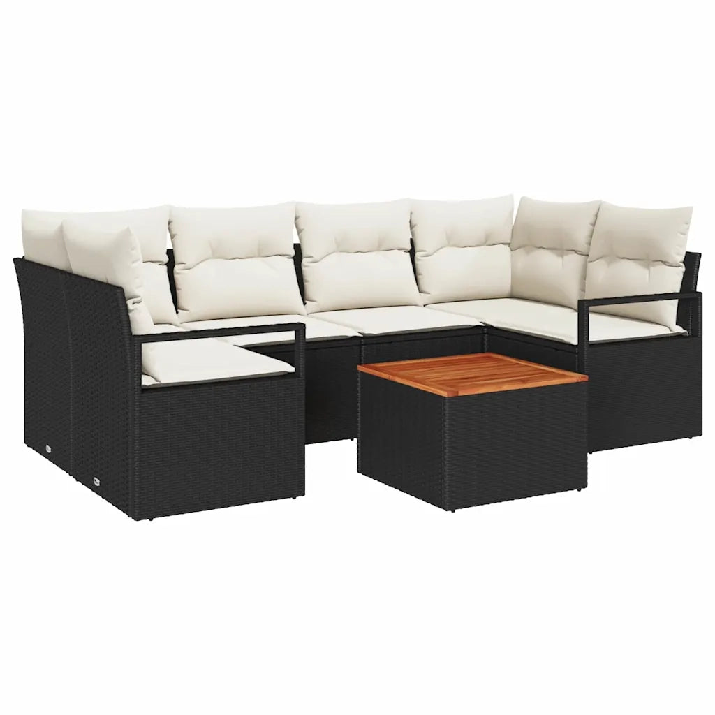 Set Divano da Giardino con cuscino 7 pcs Nero polyrattan