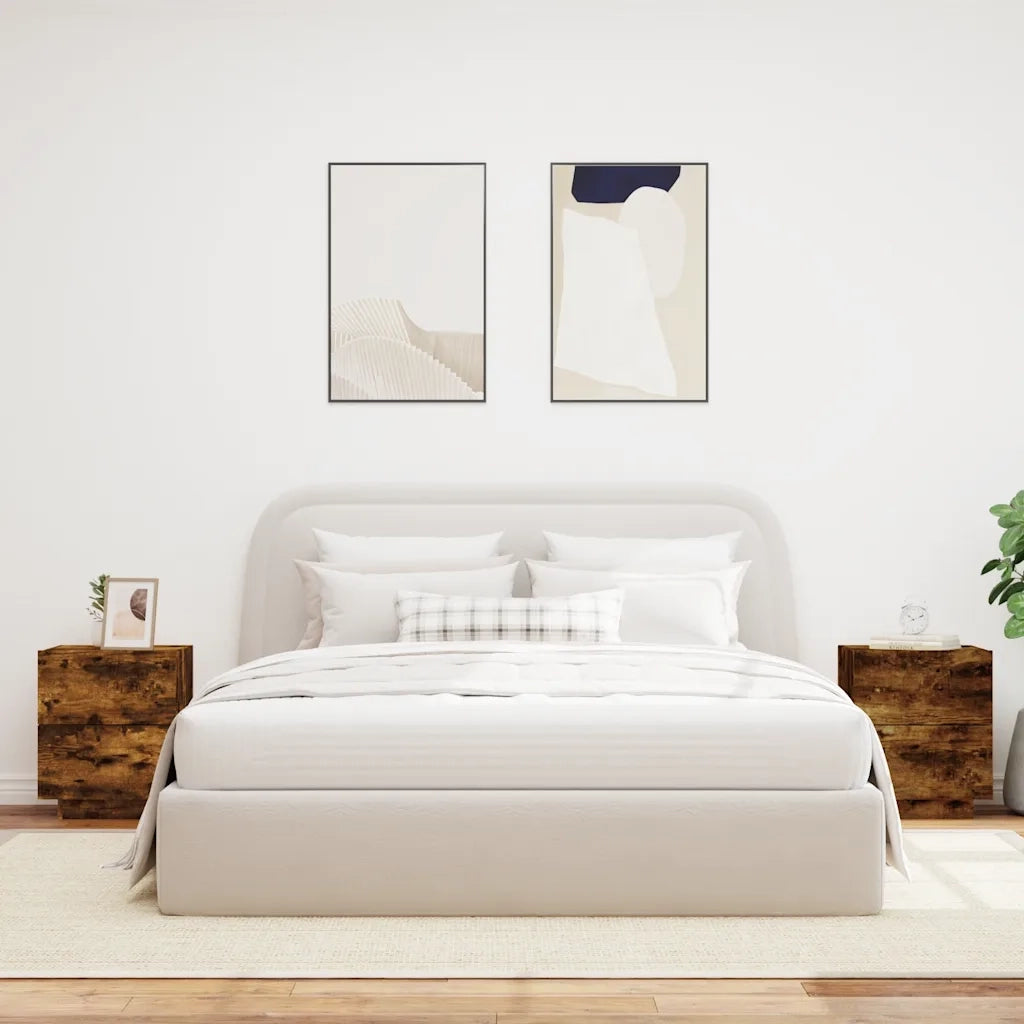 Set di 2 Comodini | Armadio da Notte | Mobiletto da notte con Luci LED Rovere Fumo in Legno Multistrato