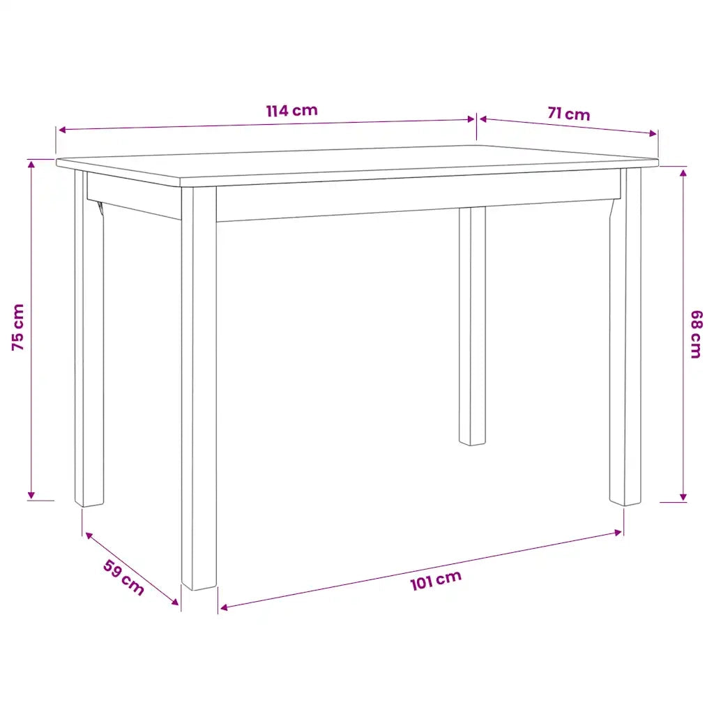 Tavolo da Pranzo | Tavolo da cucina Nero 114x71x75cm in Legno Massello di Hevea