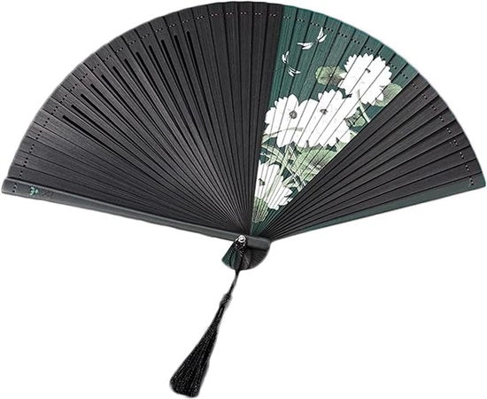 Ventilatore a mano con disegno di fiori - Accessori per abito tradizionale cinese - Ventilatore pieghevole con spazzole - Eleganza giapponese
