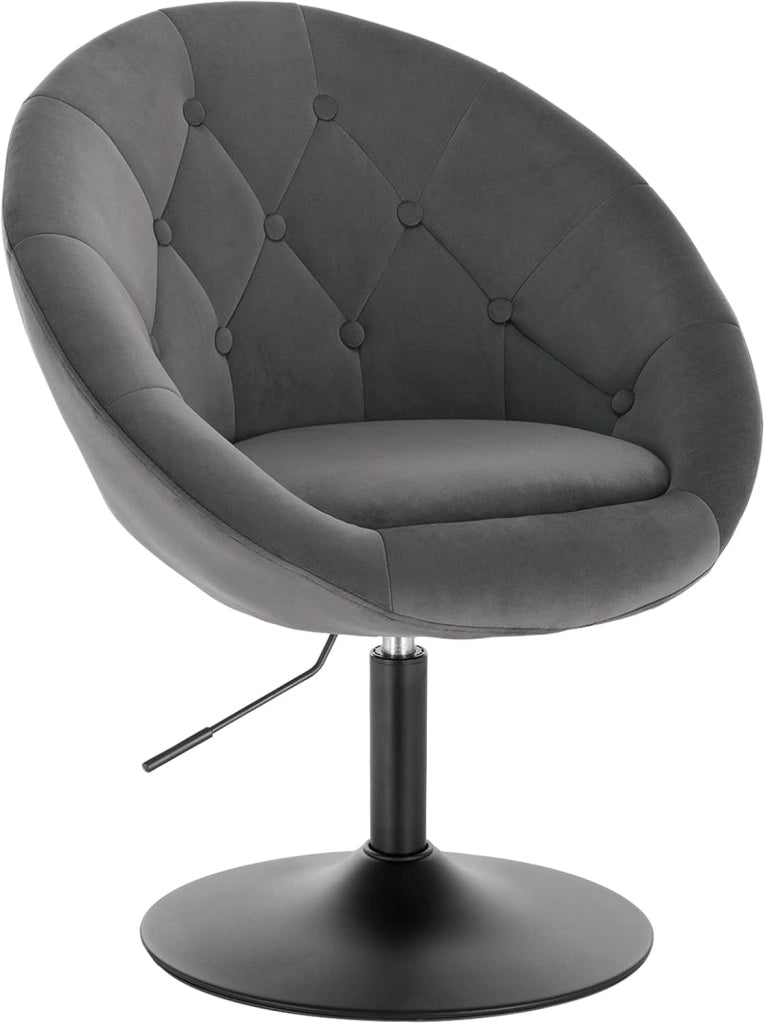 Poltroncina da Bar Sgabello Girevole Sedia con Schienale Braccioli in Velluto Altezza Regolabile Grigio Scuro