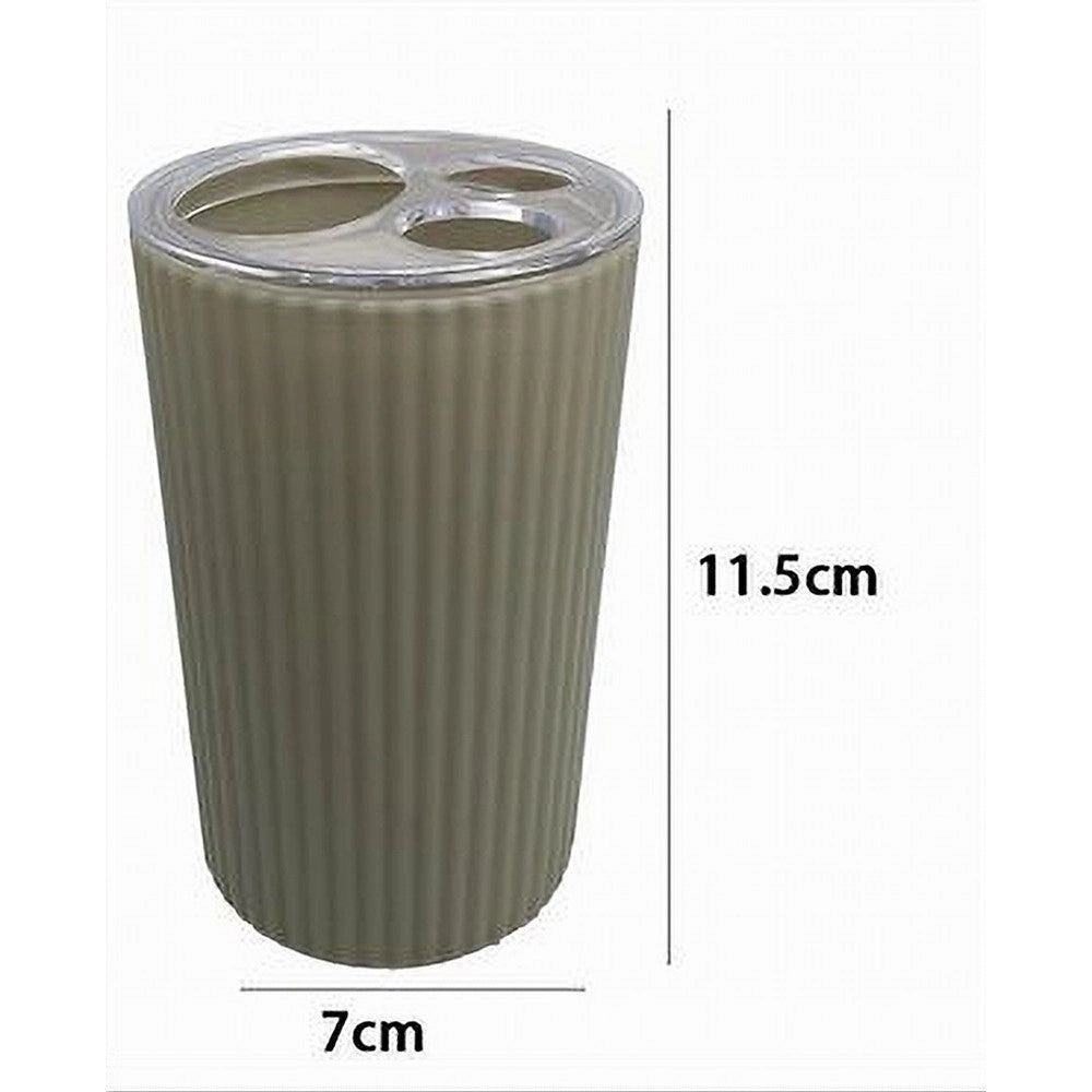 Trade Shop - Porta Spazzolini Bicchiere Accessorio Per Arredo Bagno Beige Rigato 3 Fori 79166 -