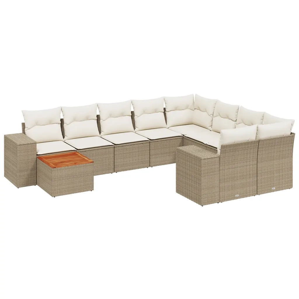 Set Divano da Giardino 10 pz con Cuscini Beige in Polyrattan