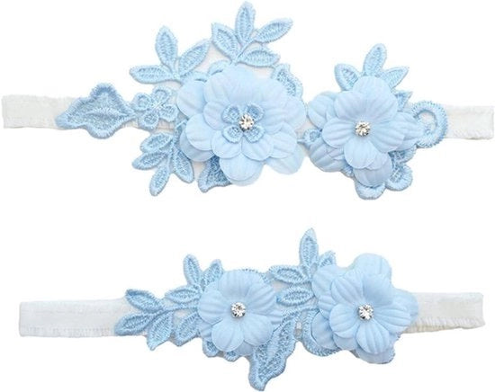 Bende per gambe per matrimonio - Bende per gambe da sposa - Sexy - Blu - Con bordo - Accessori da sposa - Misura 40-60 cm.