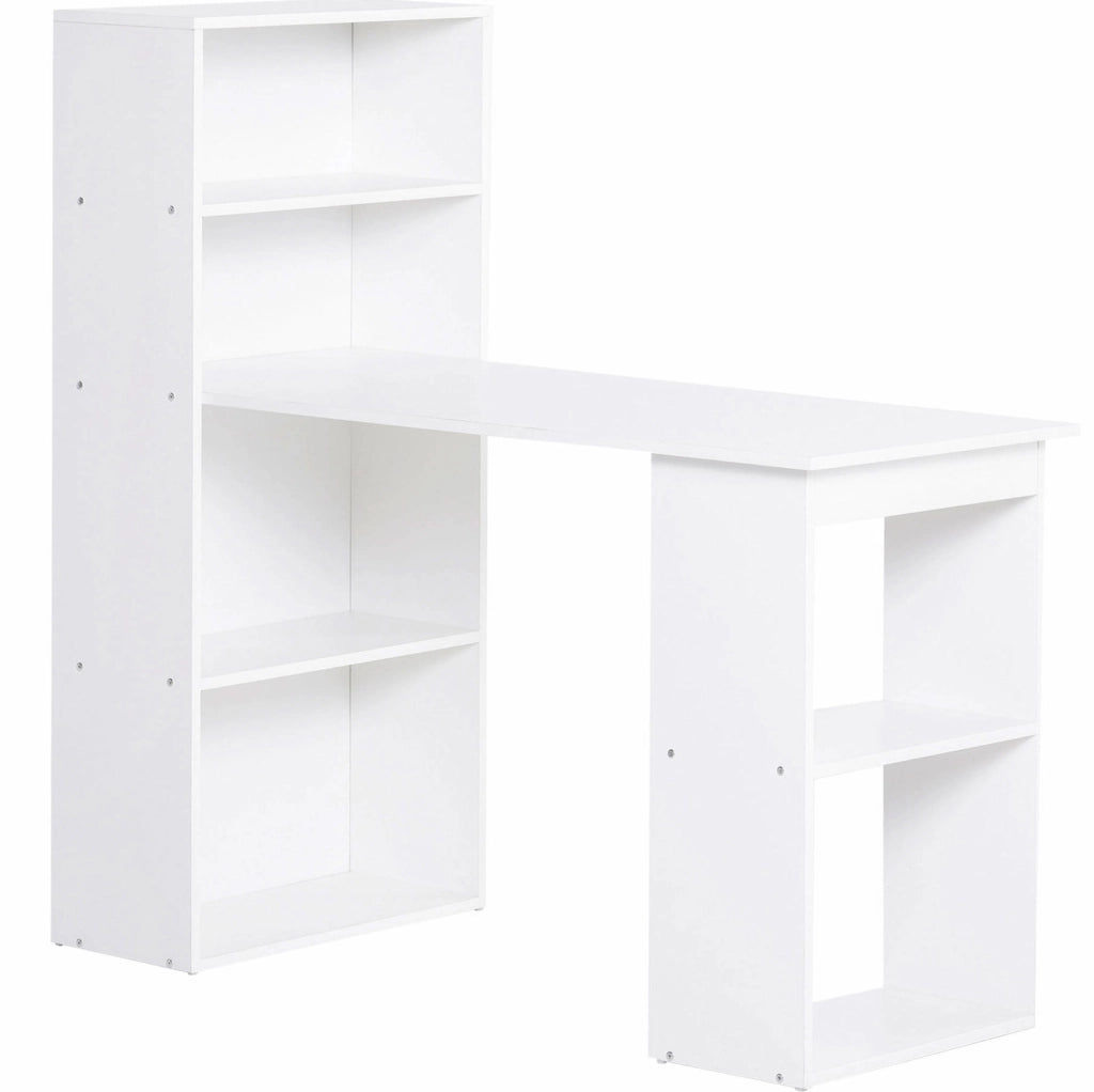 Scrivania bianca 120x55 cm con scaffale e 4 ripiani