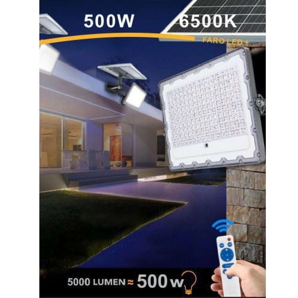 Trade Shop - Faro Led 500 W Crepuscolare Con Pannello Energia Solare Telecomando Ip65 Sl-500w -