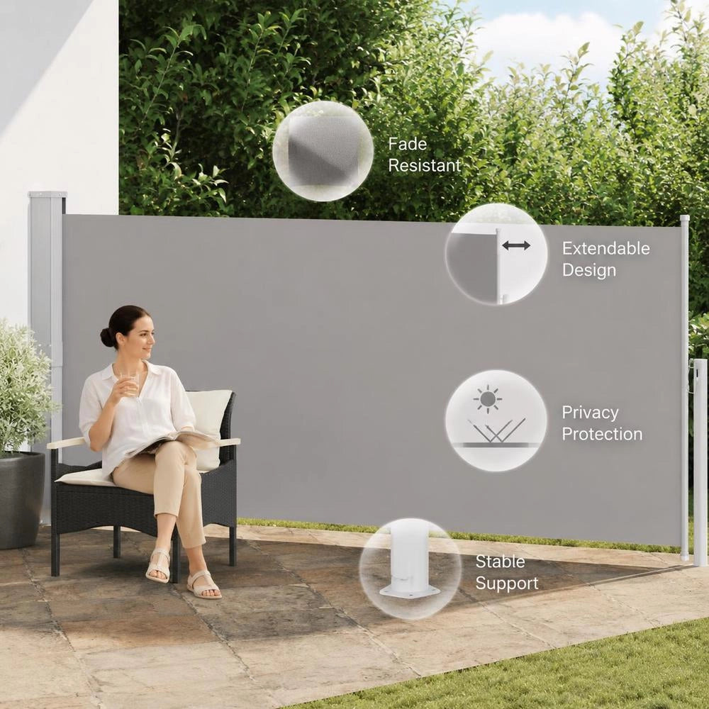 Extendable Side Awning 140x500 Cm Grey