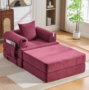 Divano modulare in velluto a coste con pouf e cuscino; 112 × 190 × 67 cm; rosso vino