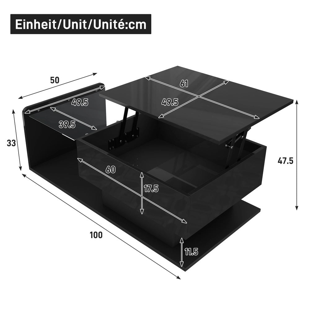 Tavolino da Caff¨¨ con Piano in Vetro e LED ¨C MINIMAL ¨C Nero Lucido