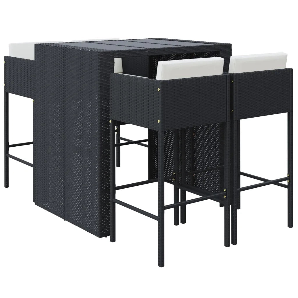 Set Bar da Giardino 5 pz con Cuscini in Polyrattan Nero 3200670